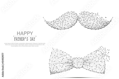 Vector Fathers Day illustration. Abstract mash line and point Mustache and bow tie on white background with an inscription. Starry sky or space, consisting of stars and the universe.