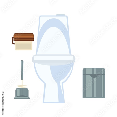 Ceramic toilet and other common washroom attributes set