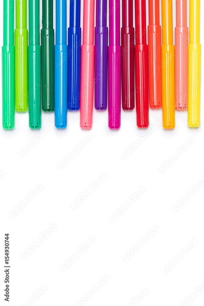 Close-up view of set of colorful felt tip pens isolated on white Close-up view of set of colorful felt tip pens isolated on white