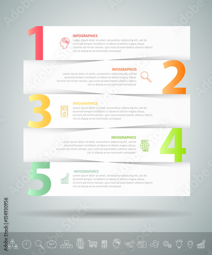 Design infographic template 5 options. can be used for workflow layout, diagram, number options, timeline and steps