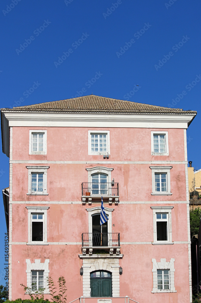 old building with a Greek flag on the wall Corfu town Greece