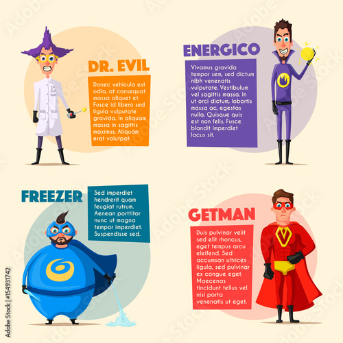 Set of evil superhero. Cartoon vector illustratration.