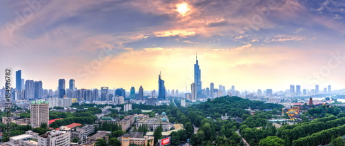 Skyline Panorama of Nanjing City in a Summer Afternoon before sunset