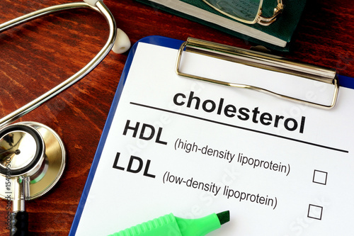 Medical form with words cholesterol HDL LDL. photo