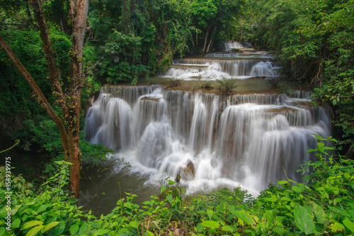 Huay Mae Kamin Waterfall, situated on the east of Sri Nakarin Dam national park, Kanchanaburi province, Thailand, Southeast Asia. One of the most famous and beautiful cascading waterfall of Thailand. © Victorflowerfly