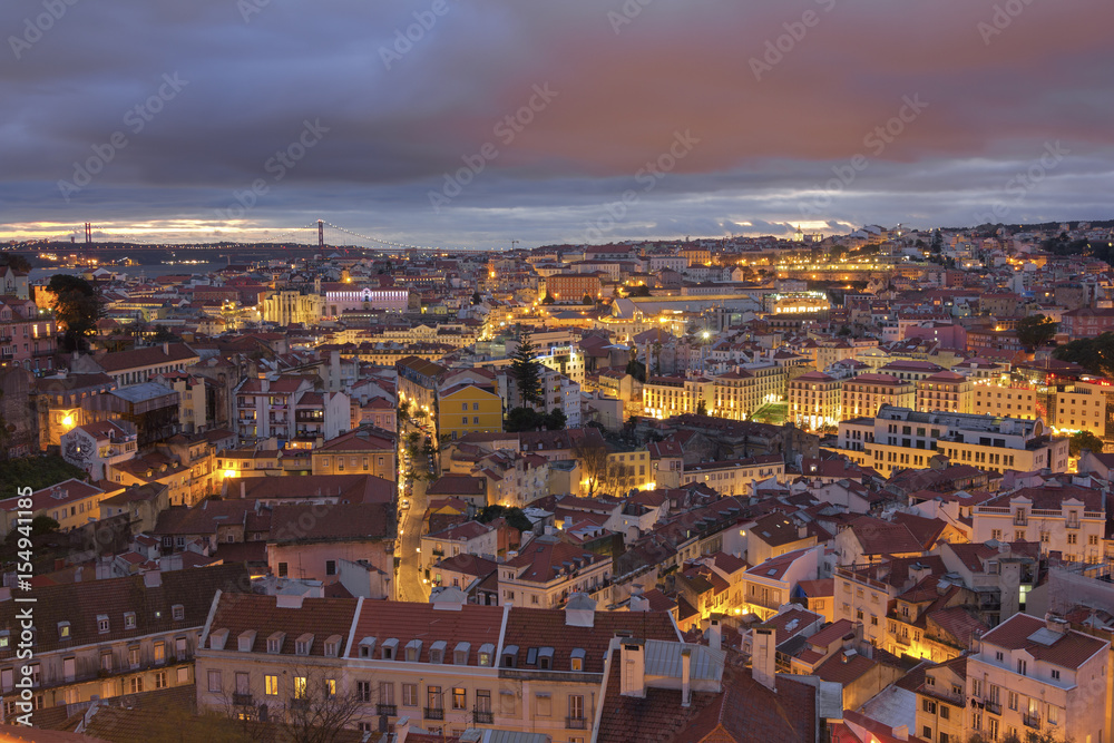 Lisbon downtown night cityscape