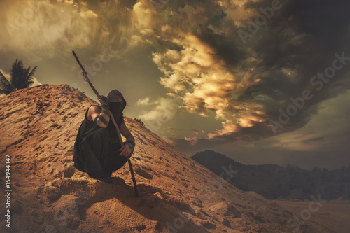 Wayfarer in the sand desert