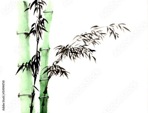Fototapeta Naklejka Na Ścianę i Meble -  Chinese traditional distinguished gorgeous decorative hand-painted ink-bamboo