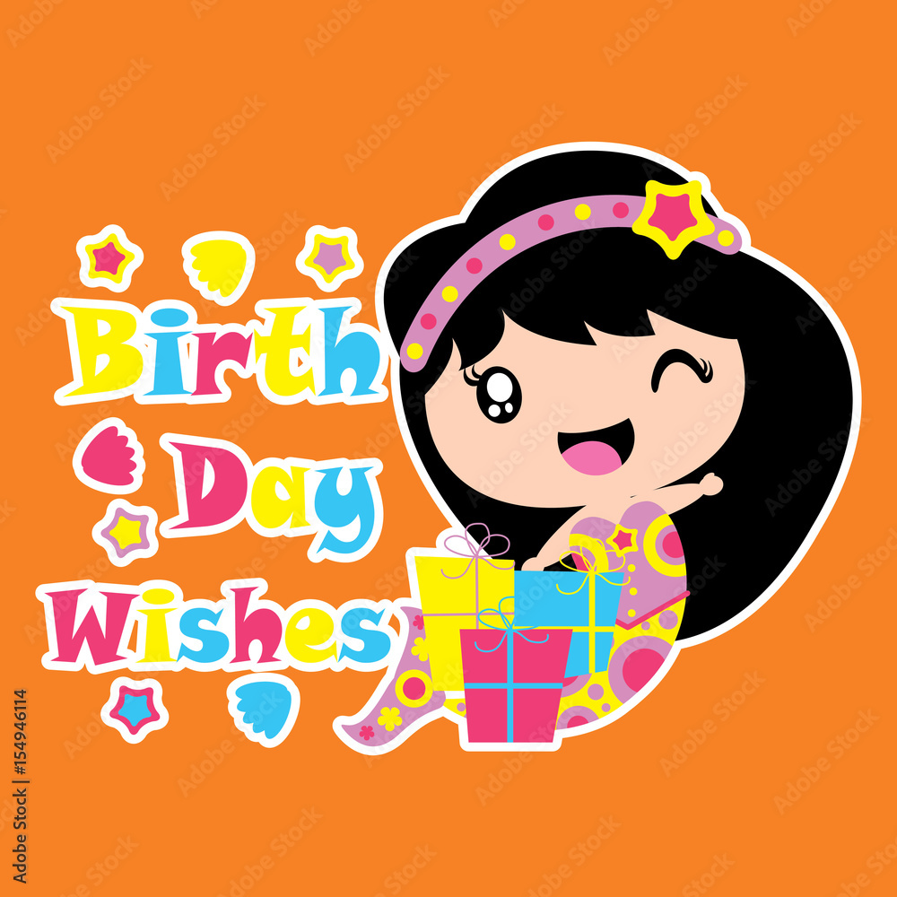 Cute mermaid is happy with birthday gift vector cartoon, Birthday postcard, wallpaper, and greeting card, T-shirt design for kids Cute mermaid is happy with birthday gift vector cartoon, Birthday postcard, wallpaper, and greeting card, T-shirt design for kids