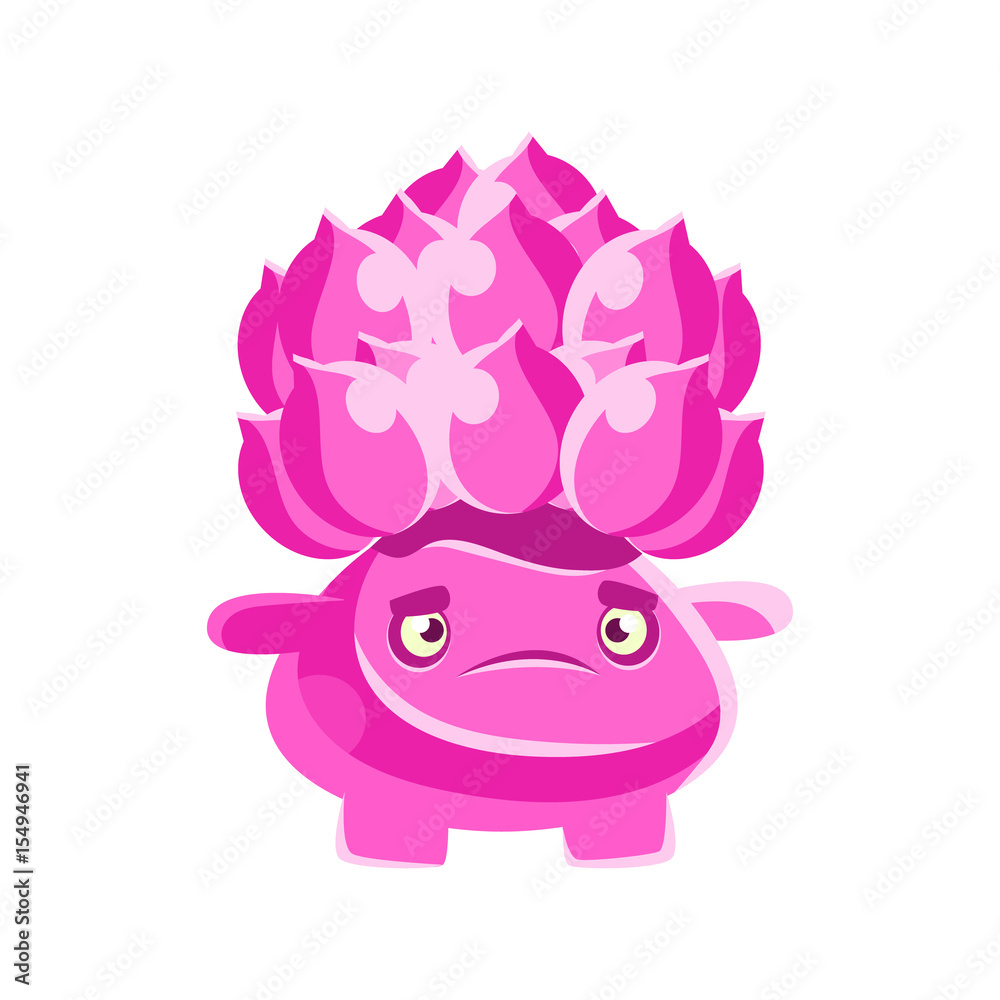 Cute pink cactus with a frustrated face. Cartoon emotions character vector Illustration