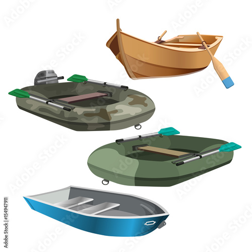 Set of boats realistic vector illustration isolated on white
