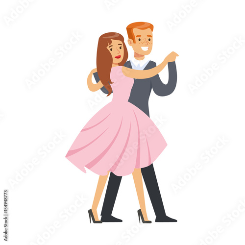 Canvas Print Happy couple dancing waltz colorful character vector Illustration