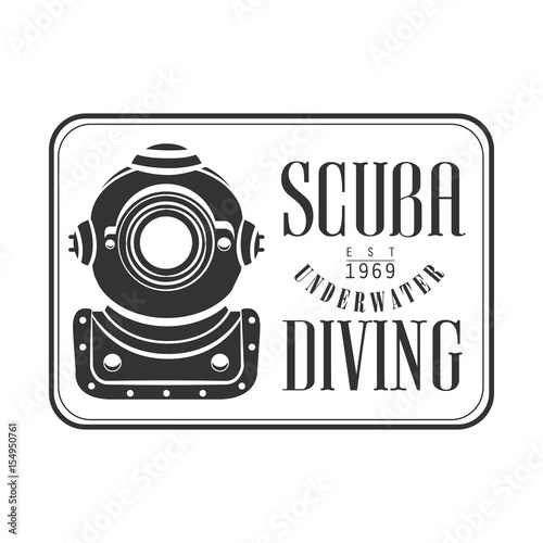 Scuba underwater diving est 1969 vintage logo. Black and white vector Illustration