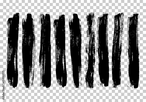Set of black paint, ink brush strokes, brushes, lines.