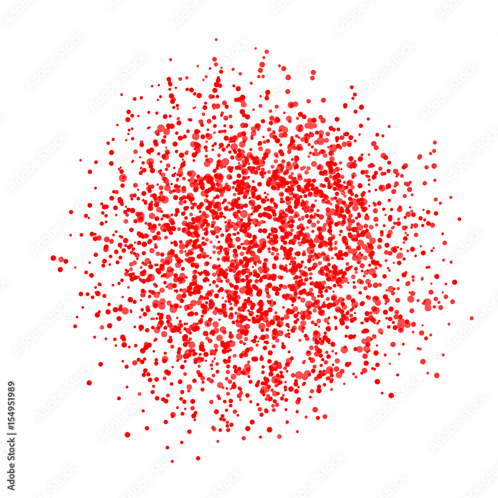 Abstract red dots on white background. Explosion of spots. Design element. Vector Illustration.