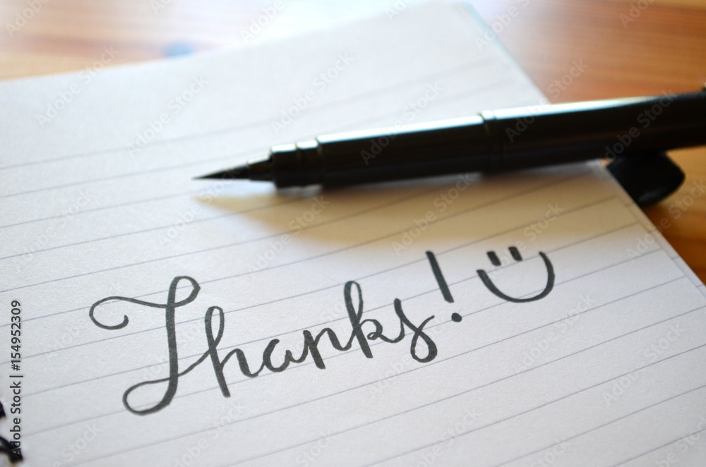 THANKS hand lettered on notepad THANKS hand lettered on notepad