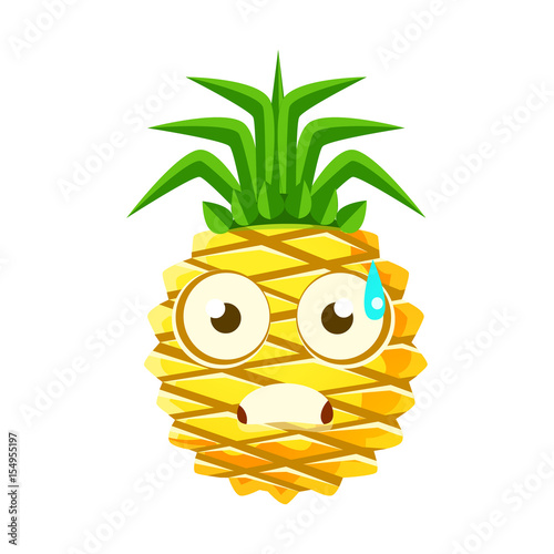 Terrified pineapple face. Cute cartoon emoji character vector Illustration