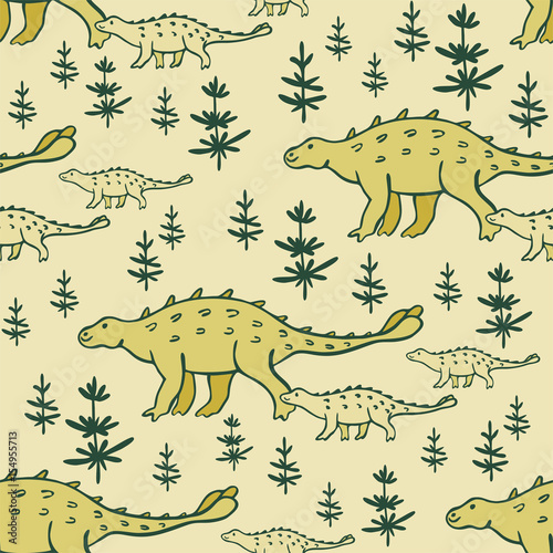 Childrens colorful seamless pattern with the image of funny dinosaurs