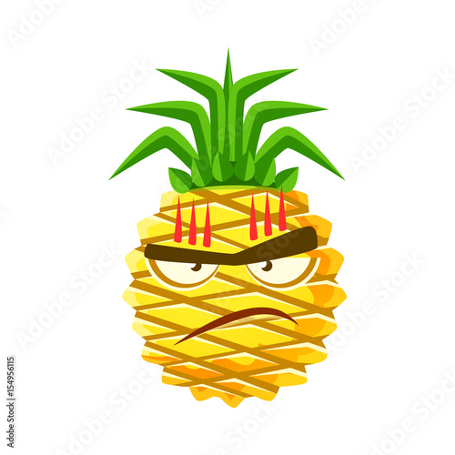 Furious pineapple face. Cute cartoon emoji character vector Illustration
