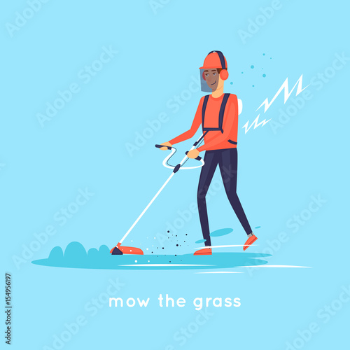 Mow the grass. Flat design vector illustration.

