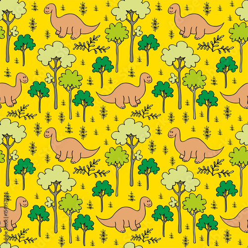 Childrens colorful seamless pattern with the image of funny dinosaurs