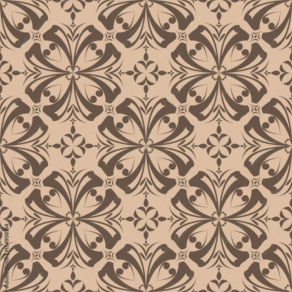 Brown seamless pattern. Floral abstract background