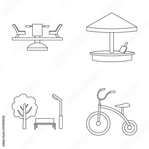 Carousel, sandbox, park, tricycle. Playground set collection icons in outline style vector symbol stock illustration web.