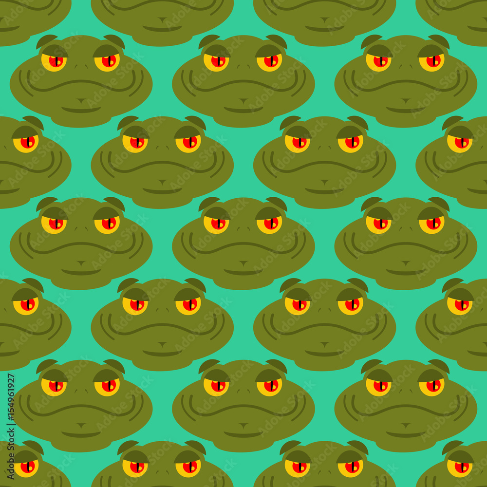 Frog seamless pattern. Amphibian ornament. Toad texture. Head of reptilian background