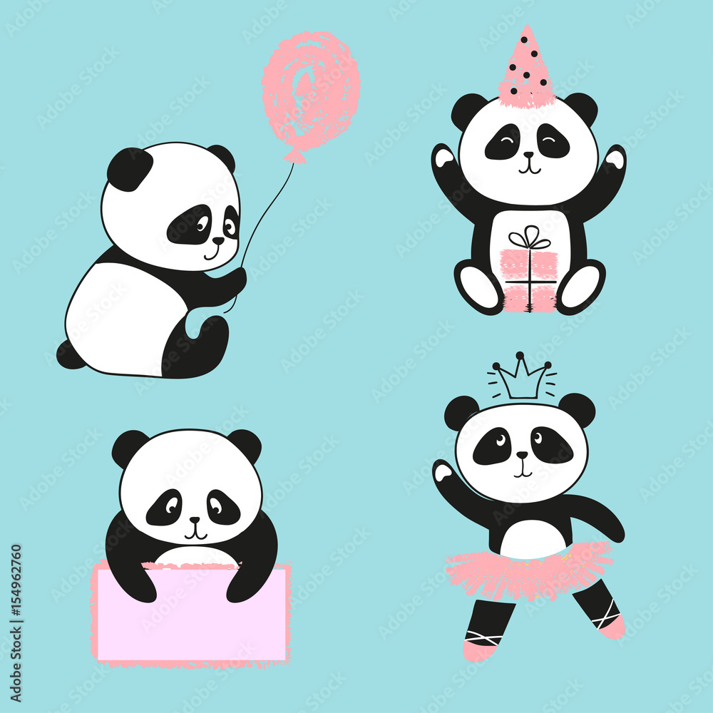 Cute panda bears set. Vector cartoon illustration. Cute panda bears set. Vector cartoon illustration.