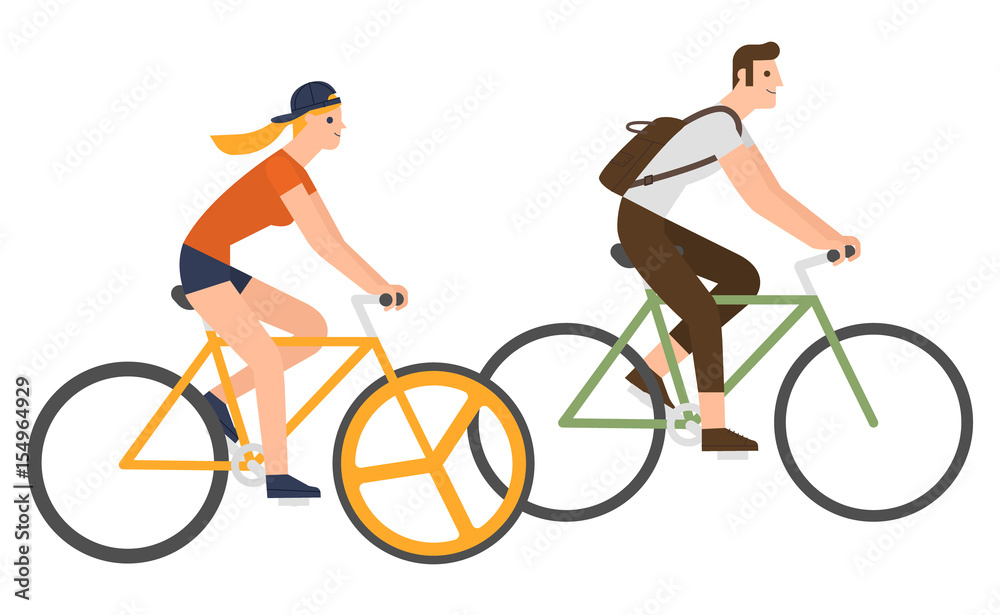 Flat design people riding bicycle Flat design people riding bicycle