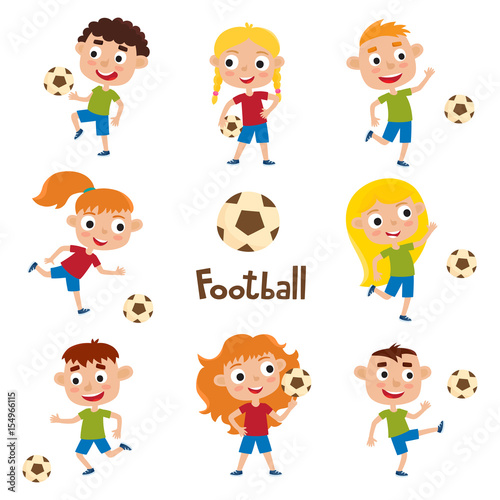 Vector illustration of little girls and boys in shirt and short 