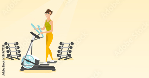 Woman exercising on elliptical trainer.