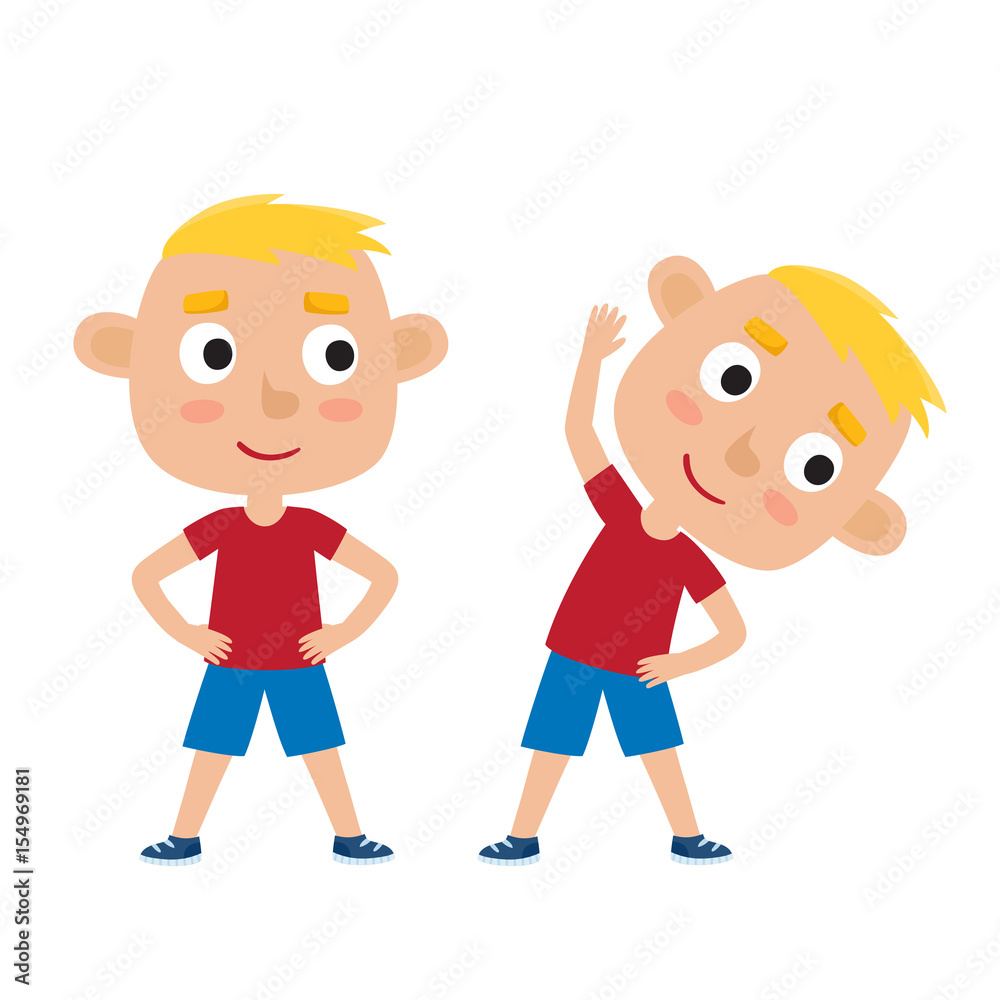 Vector illustration of boy in exercise pose isolated on white Vector illustration of boy in exercise pose isolated on white