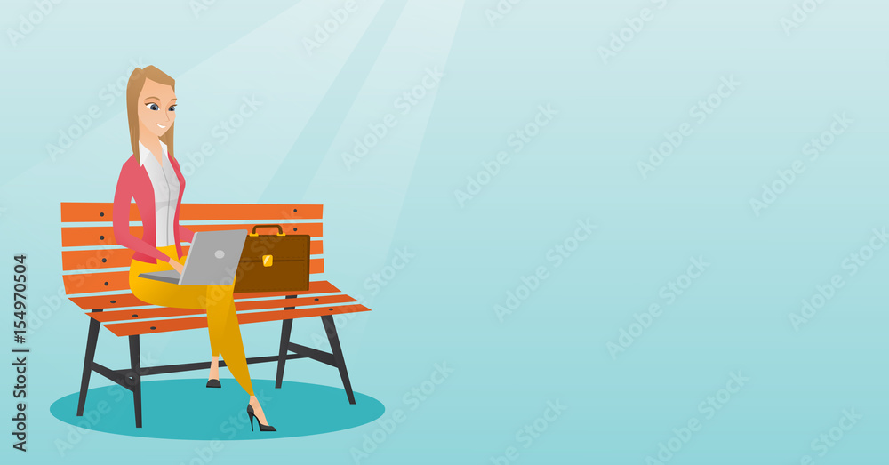 Fototapeta premium Business woman working on laptop outdoor.