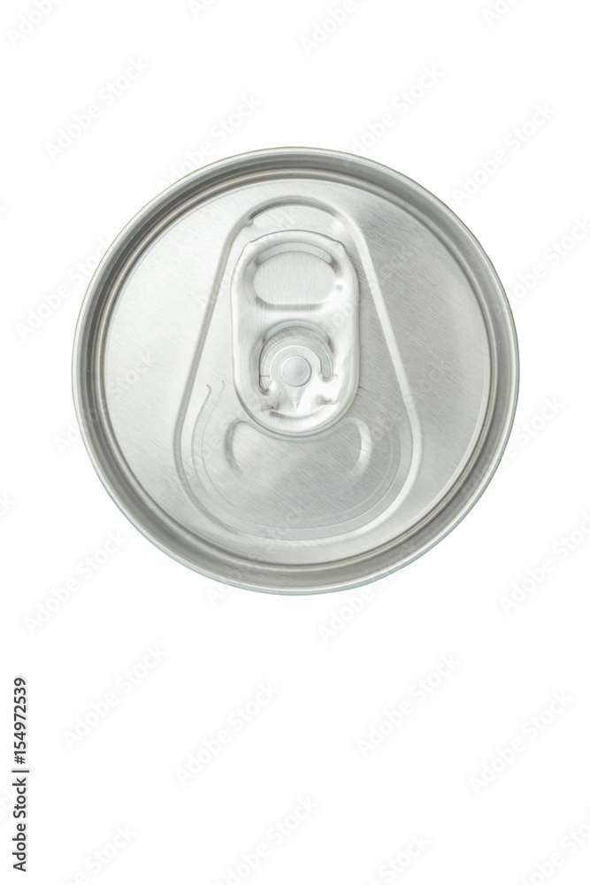 Top view of closed aluminum beverage can on white background. Top view of closed aluminum beverage can on white background.