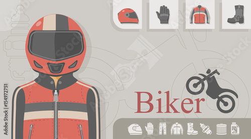 Biker with motorcycle equipment