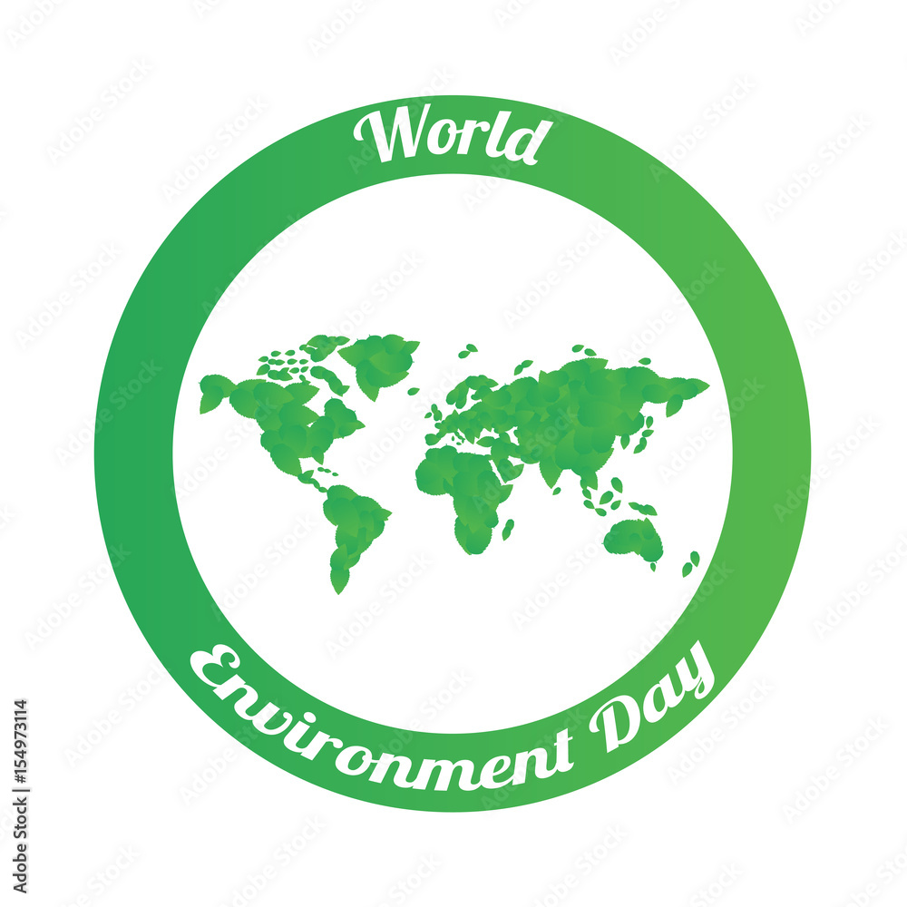 Map of the world from leaves. Concept World environment day. Vector illustration.