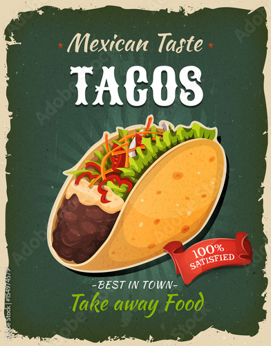 Retro Fast Food Mexican Tacos Poster