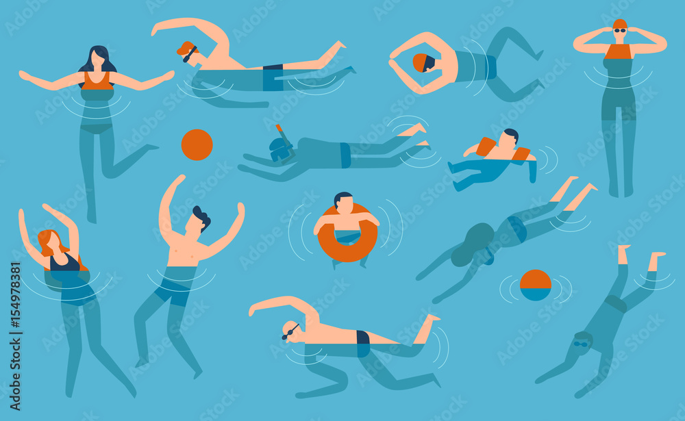 custom made wallpaper toronto digitalFlat design people are swimming in the swimming pool