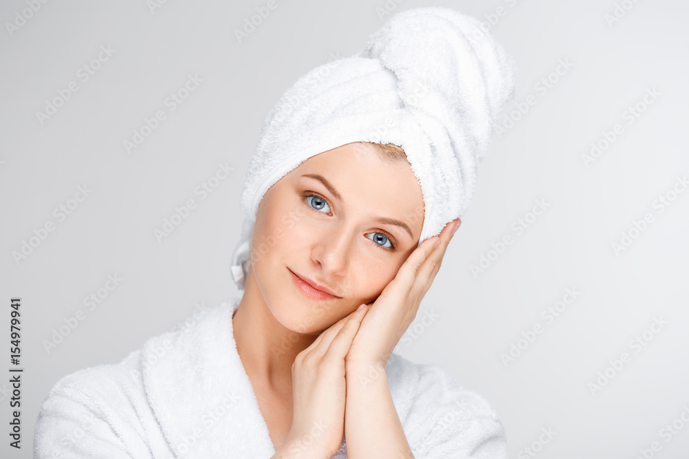 Portrait of young pretty girl over white background. Portrait of young pretty girl over white background.