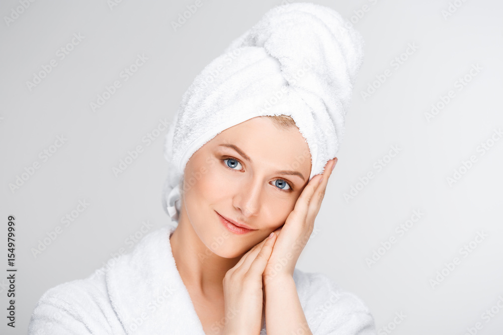 Portrait of young pretty girl over white background. Portrait of young pretty girl over white background.
