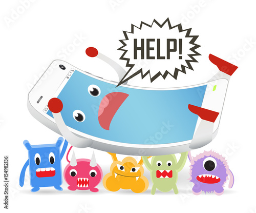 smartphone cartoon need help from virus computer attack