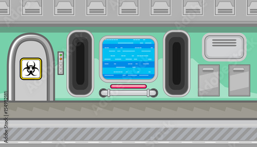 Seamless spaceship interior of green corridor for game design