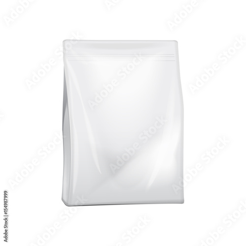 Blank foil or paper bag packaging for food, snack, coffee, cocoa, sweets, crackers, nuts, chips. Realistic plastic pack mock up