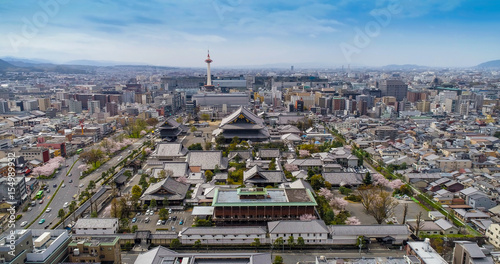 Kyoto skyline with Kyoto Tower and Buddhist Temple photo