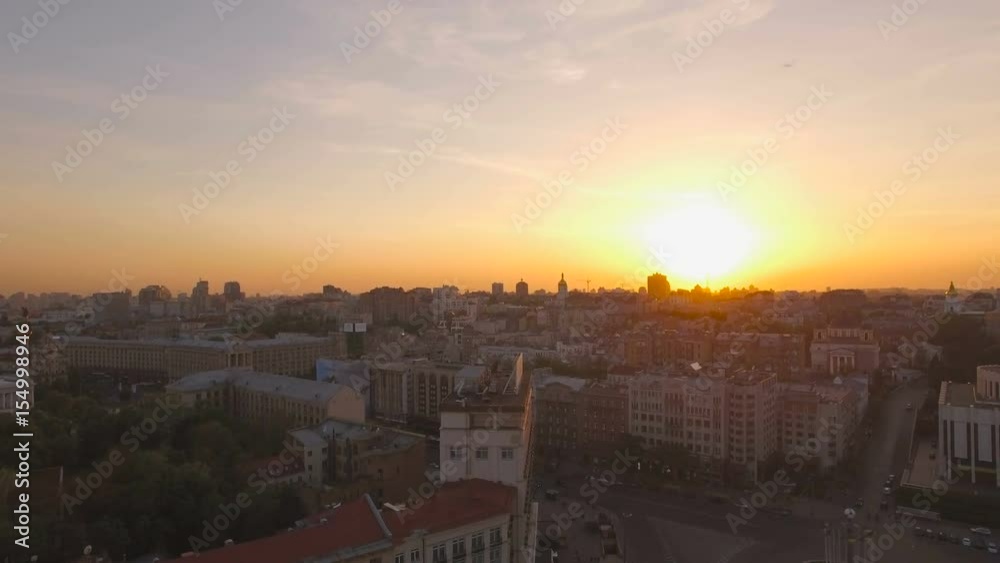 Aerial panoramic view of European city at sunset UHD stock footage Aerial panoramic view of European city at sunset UHD stock footage