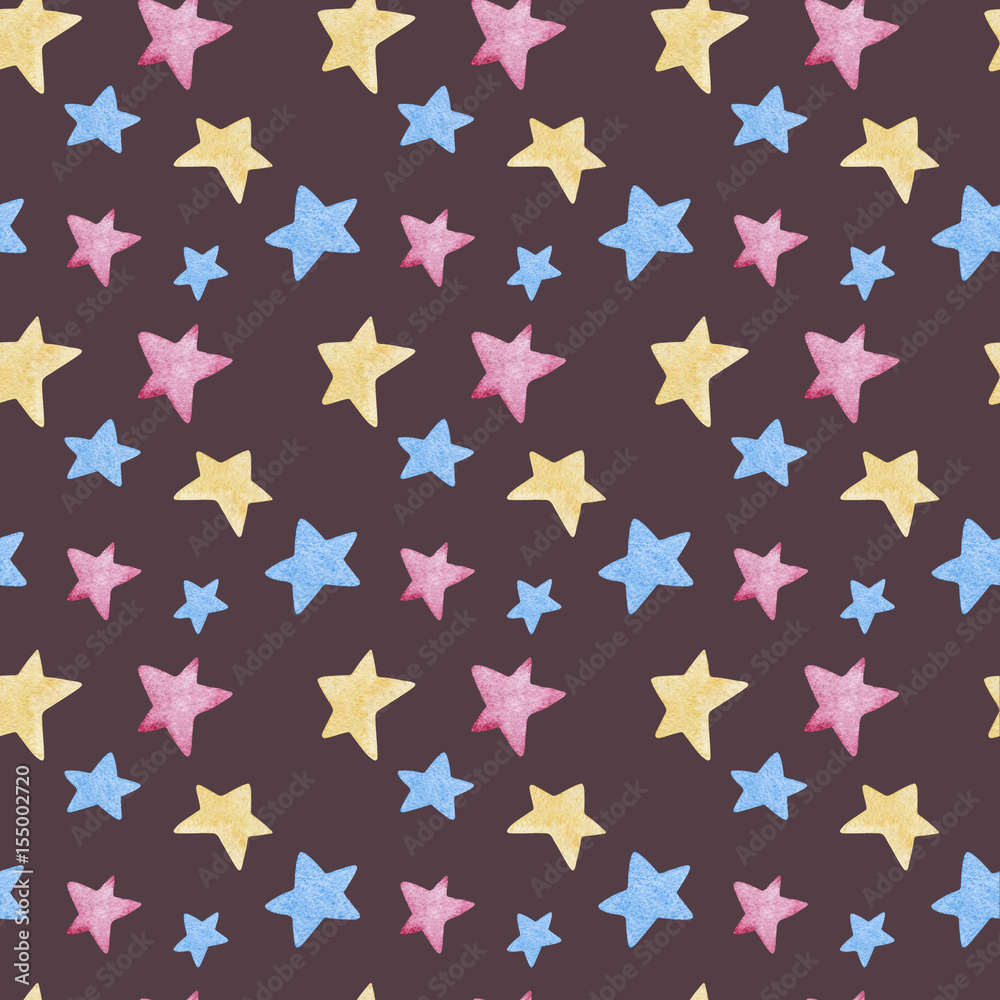 Watercolor illustrations of stars. Cute seamless pattern.