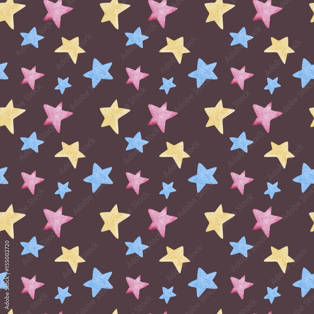 Watercolor illustrations of stars. Cute seamless pattern. Watercolor illustrations of stars. Cute seamless pattern.