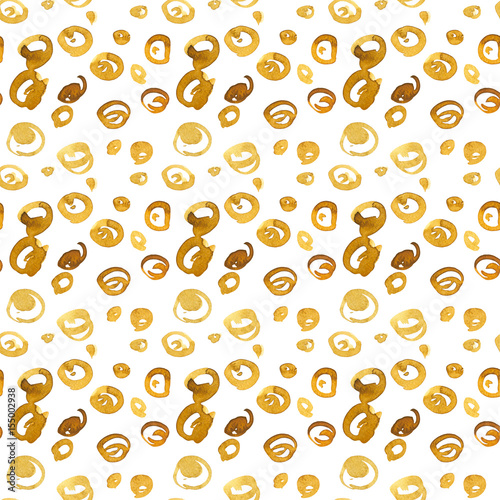 Yellow circles. Hand drawn watercolor seamless pattern background. Isolated on white background. Stains on a dark background.
