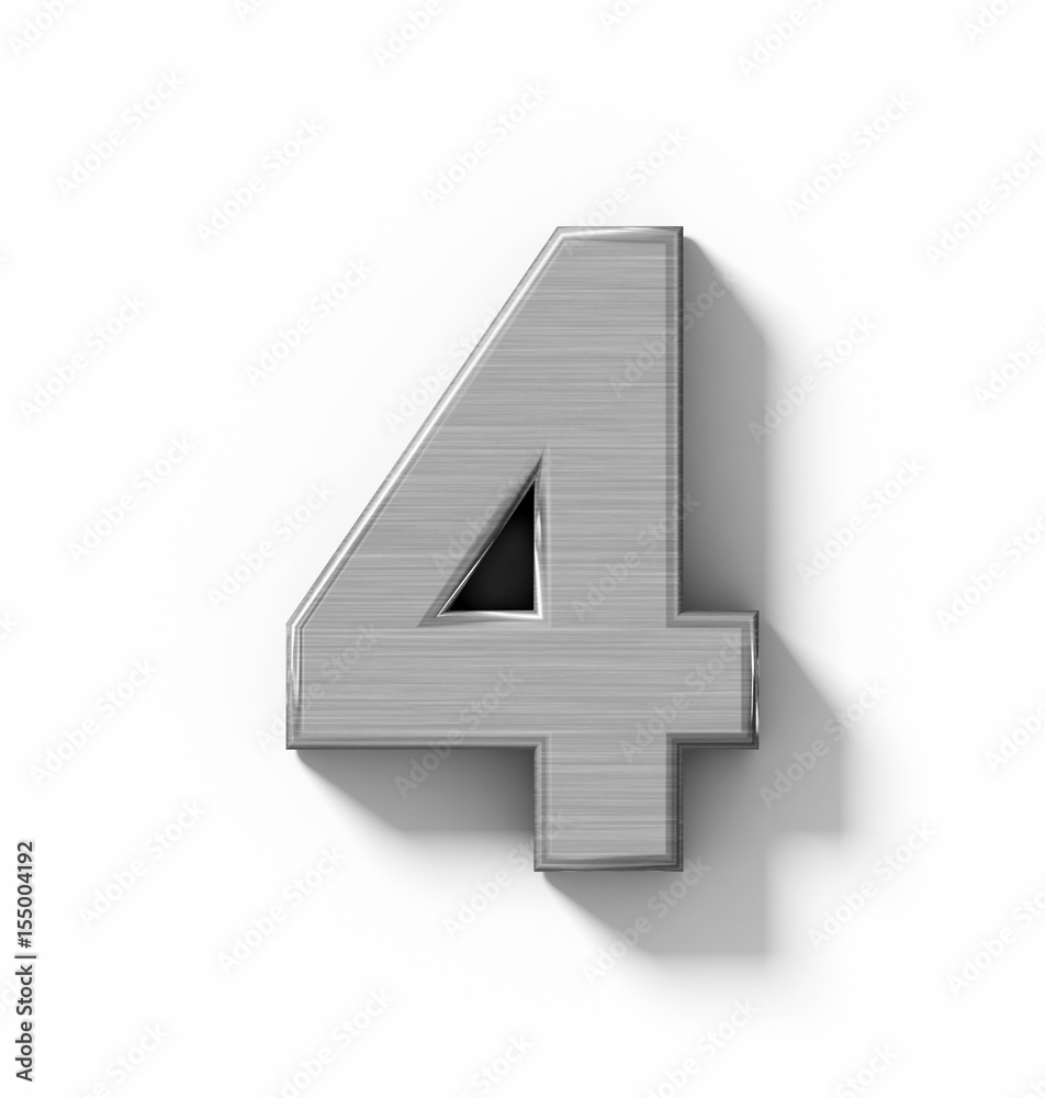 number 4 3D metal isolated on white with shadow - orthogonal projection number 4 3D metal isolated on white with shadow - orthogonal projection